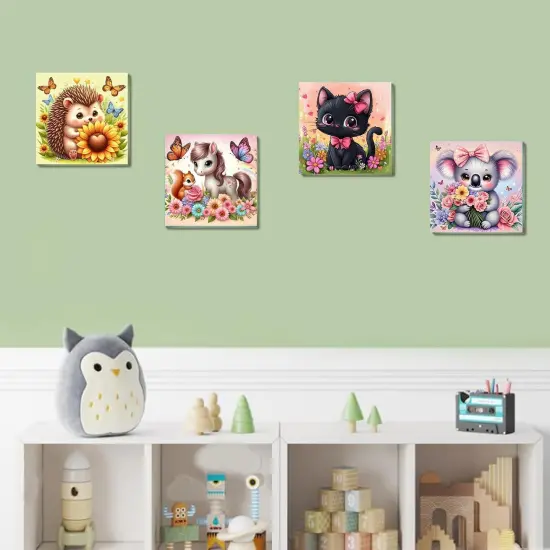 8X8inch - 4 Pack Animals Paint by Numbers Kit for Kids with Frame {5}