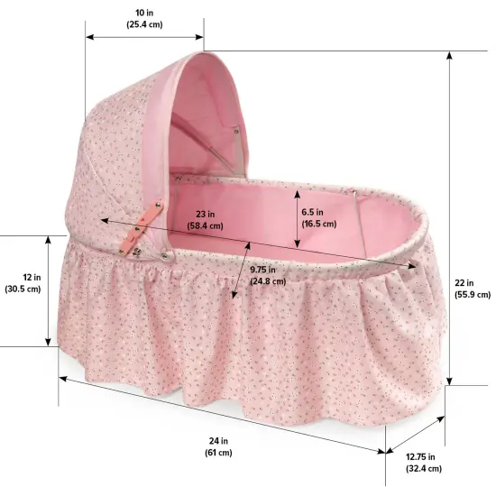 Badger Basket Folding Doll Cradle with Hood - Pink/Rosebud {4}