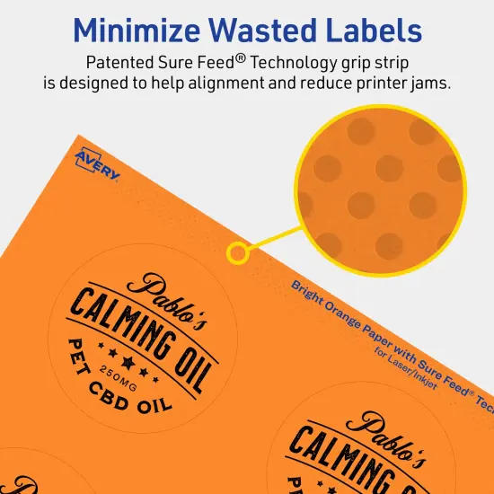 Avery Bright Orange Paper Labels, 2.75" Diameter Round {4}
