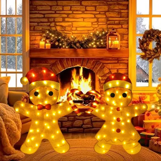 Magical 32 Inch Light Up Gingerbread Couple for Indoor Outdoor Holiday Decor {3}