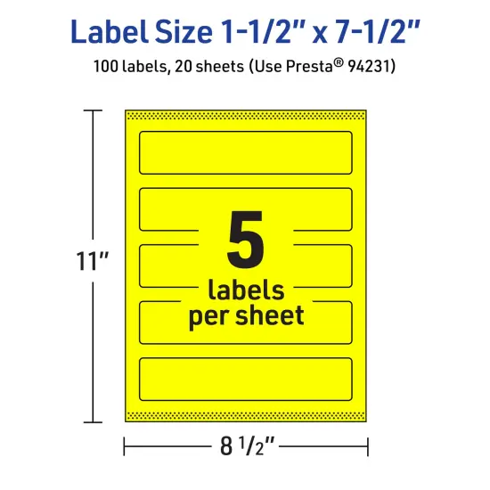 Avery Neon Yellow Paper Labels, 1.5" x 7.5" Rectangle {5}