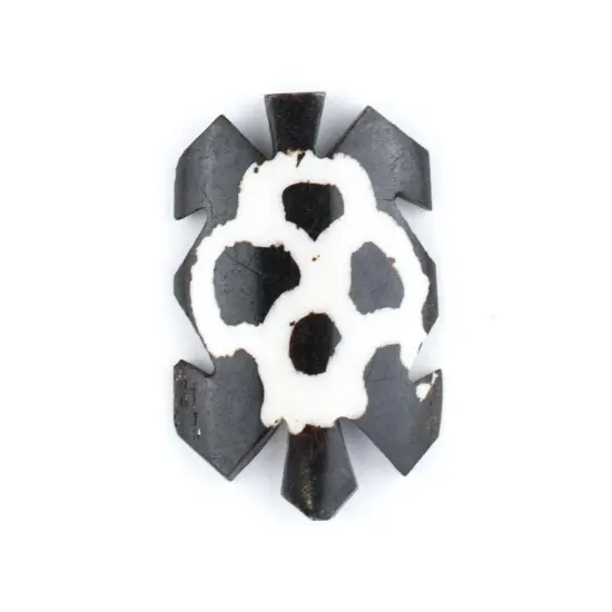 The Bead Chest Spotted Turtle Batik Bone Pendant 29mm Kenya African Black and White Large Hole Handmade {1}