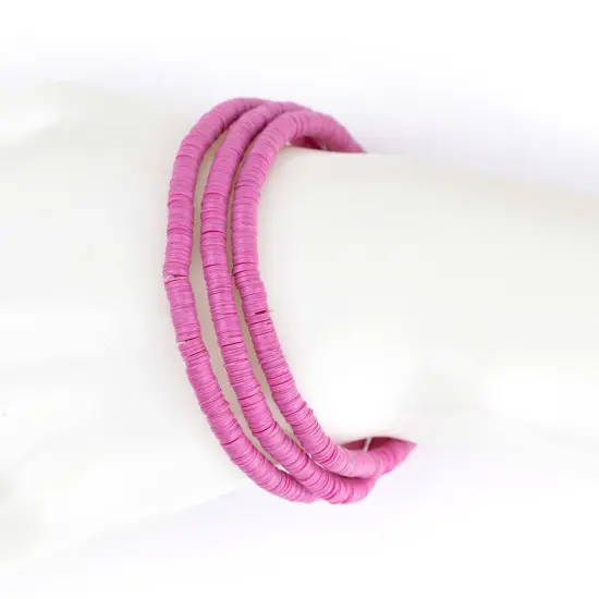 The Bead Chest Boho Stretch Bracelet, Magenta - Stackable African Vinyl Heishi, Unisex for Men & Women {4}