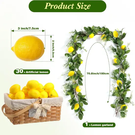 6 ft Artificial Lemon Garland 30 Pcs 3 x 2 Inch Fake Lemons Spring Greenery Garland Wreath Faux Lemon Decoration for Home Front Wedding Party Table {2}
