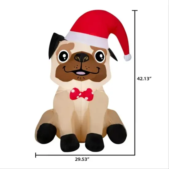 3.5' Gemmy Airblown Inflatable Christmas Pug Puppy w/ Santa Hat Yard Decoration 881686 {3}