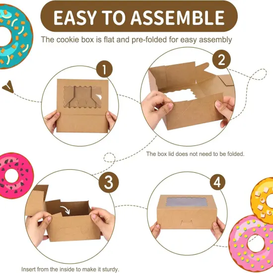 28pcs Cookie Boxes with Window, 9x6x3 Inch Brown Bakery Boxes Pastry Containers for Chocolate Covered Strawberries, Candy, Muffins, Donuts {3}
