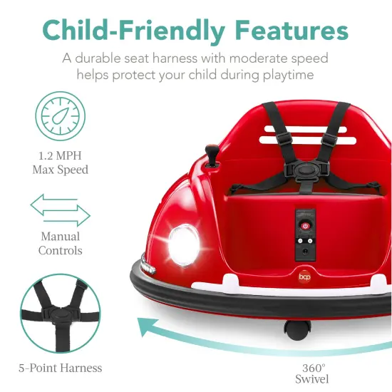 Best Choice Products 6V Kids Ride On Bumper Car Toy w/ Remote Control, Harness, Lights, 360 Degree Spin Red {2}
