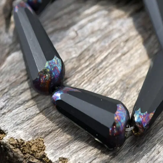 *6* 8x20mm Jet Bronzed AB Picasso Faceted Drop Beads {2}