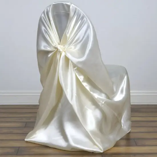 10 Ivory Satin UNIVERSAL CHAIR COVERS Party Wedding Brunch Slipcover Decorations {4}