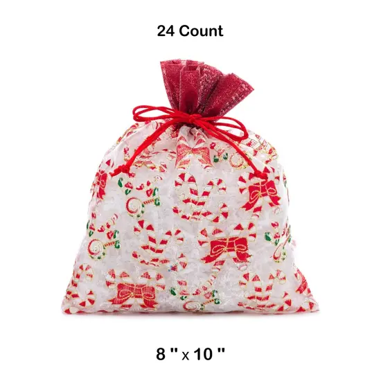 Candy Canes Christmas Bag with Red Ribbon 8&rdquo; x 10&rdquo; {1}