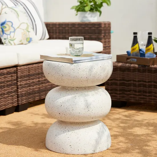 Set of 2 18"H Multi-functional MGO Faux Terrazzo Garden Stool or Planter Stand or Accent Table White {5}