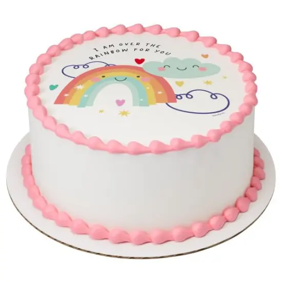 Over The Rainbow For You Valentines PhotoCake&reg; Edible Cake Topper Icing Image for 6 inch Round cake or larger {1}