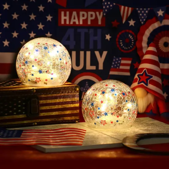 July 4th Decorations - Lighted Glass Ball Patriotic Decor {1}