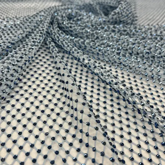 1 Yard Diamond Fishnet Fabric 4-Way Stretch Lace, Soft Nylon-Spandex Blend, 58" Width Lt. Blue {1}