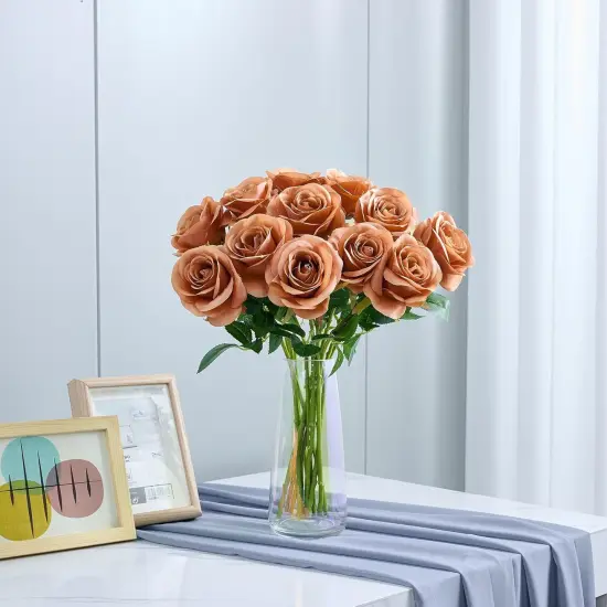 12pcs Rose Artificial Flowers Fake Roses(Orange ) {3}