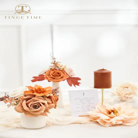 Artificial Flowers Burnt Orange & Champagne Flower Combo {5}