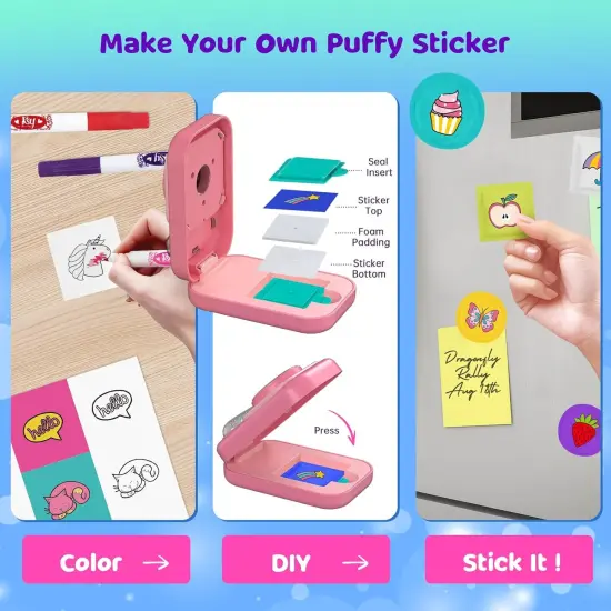 Sticker Maker Kit for Kids. Make Your Own 3D Puffy Stickers(Pink) {2}