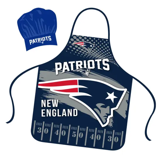 Mojo Licensing New England Patriots Apron Chef Hat Set Full Color Universal Size Tie Back Grilling Tailgate BBQ Cooking Host {1}