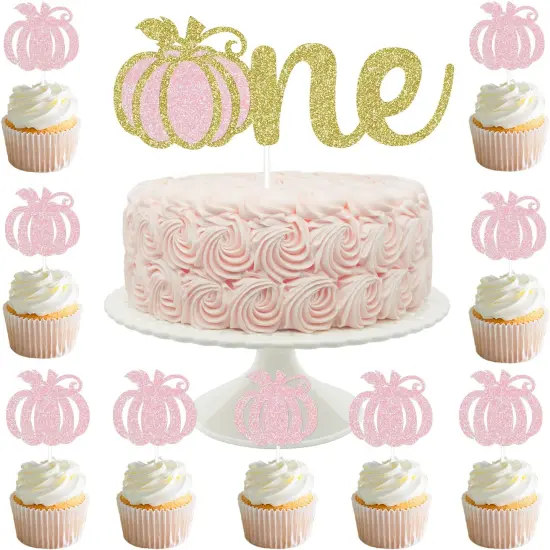 Glittery Pumpkin One Cake Topper {1}