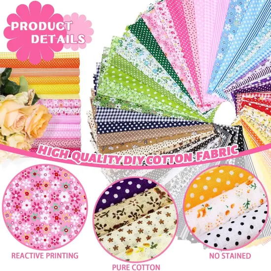 100 Pcs 8 x 8 Inch Cotton Fabric Squares Multicolor Precut Quilting Fabric {2}