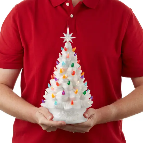 Casafield Hand Painted Ceramic Christmas Tree, White 15-Inch Pre-Lit Tree with 128 Multi Color Lights and 2 Star Toppers {4}