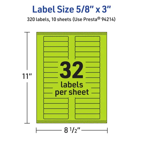 Avery Bright Green Paper Labels, 5/8" x 3" Rectangle {5}