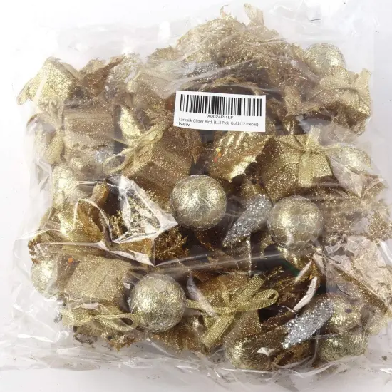 Set of 24 Christmas Gold Glitter Picks with Dove, Gift Box & Ornament Ball - Elegant Tree & Wreath Decor - Holiday Season - 2024 Christmas Collection, Floral Home by Artificial Flowers {2}