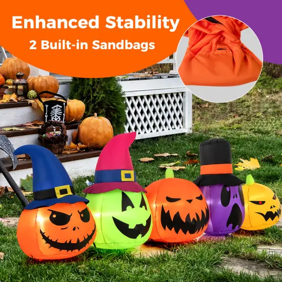 9 Feet Inflatable Pumpkin Patch Family with Built-in LED Lights and Witch Hats {6}