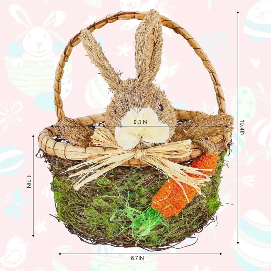 Bunny Easter Woven Basket for Party Favors, Handmade Wicker Rattan Easter Candy Eggs Baskets for Kids, Cute Rabbit Picnic Hamper for Easter Egg Hunt Party Gifts Toy Storage {3}