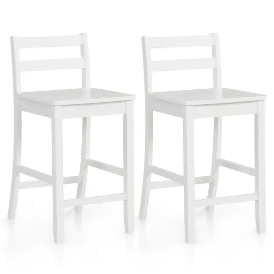 Wooden Bar Stools Set of 2 with Ergonomic Backrest and Footrest-White {1}
