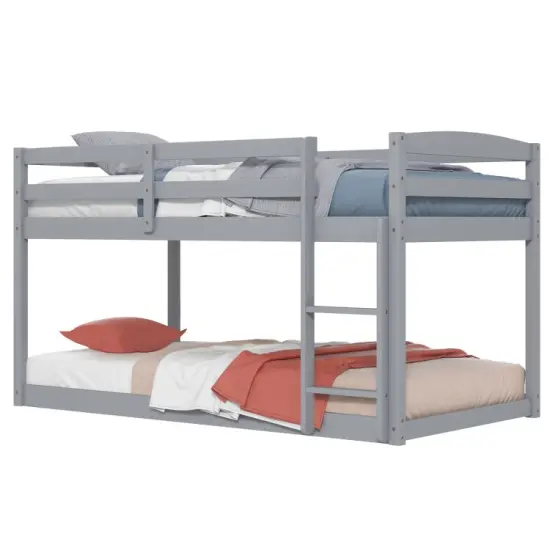 Metal Twin Size Bunk Bed with High Guardrails and Integrated Ladder for Safety and Easy Access Natural {7}