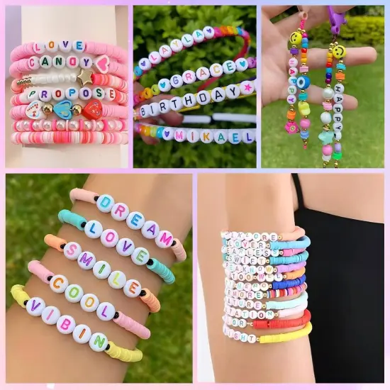 300Pcs Round Letter Beads K 4X7mm Single Small Letter Beads for Friendship Bracelets Making {5}