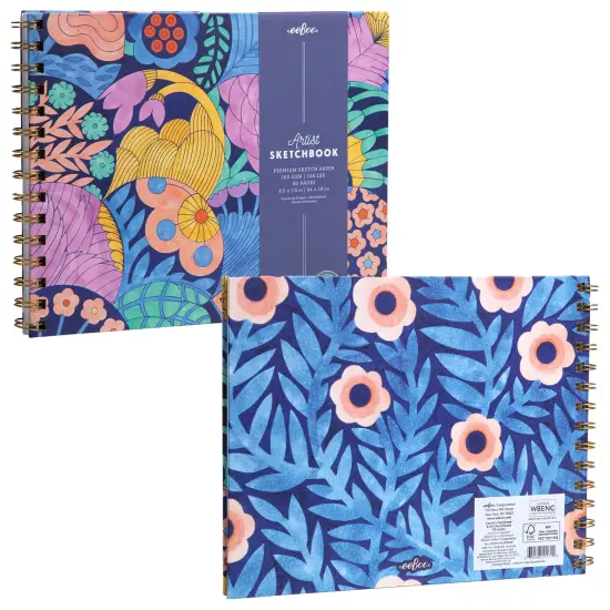 eeBoo Piece & Love: Artist Sketchbook - Cecilia's - 80 Pages, 9.5 x 7.5" Hardcover Spiral Book, 160 GSM, 108 LBS Drawing Paper, Abstract Floral Cover {6}