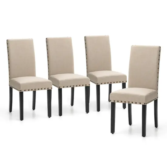 Set of 2/4 Fabric Upholstered Solid Back Parsons Chair with Studded Decoration {4}