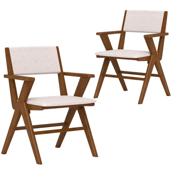 Wooden Dining Chair with Rubber Wood Frame Set of 2-Walnut {1}