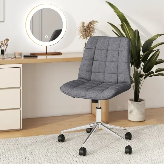 Adjustable Height Upholstered Armless Desk Chair with 5 Smooth Rolling Wheels and Metal Base {3}