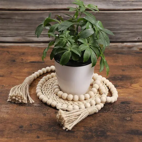 Wood Bead Garland Farmhouse Rustic Country Beads Holiday Decoration Wall Hanging Prayer Bead {6}