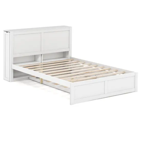 Kids Wooden Platform Bed with Trundle Storage Headboard-Full Size {1}
