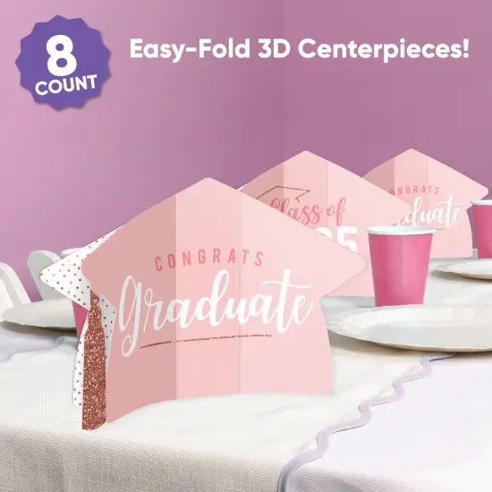 Big Dot of Happiness 8 Count Dusty Rose Gold Graduation 3D Centerpiece Table Decorations, Freestanding Class of 2025 Pink Grad Party Centerpieces {3}