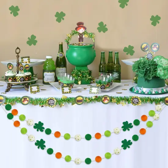 2 Pcs St Patrick's Day Felt Ball Garlands with Shamrock - St. Patrick's Day Decorations - Green Dark Green White Orange Pom Pom Garlands for Home Tree- Irish Party Home Fireplace Mantle Hanging Decor {2}