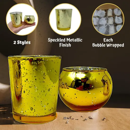 4E&rsquo;s Novelty 24 pcs Gold Mercury Glass Votive Candle Holder for Wedding Centerpieces, Parties & Home Decor {4}