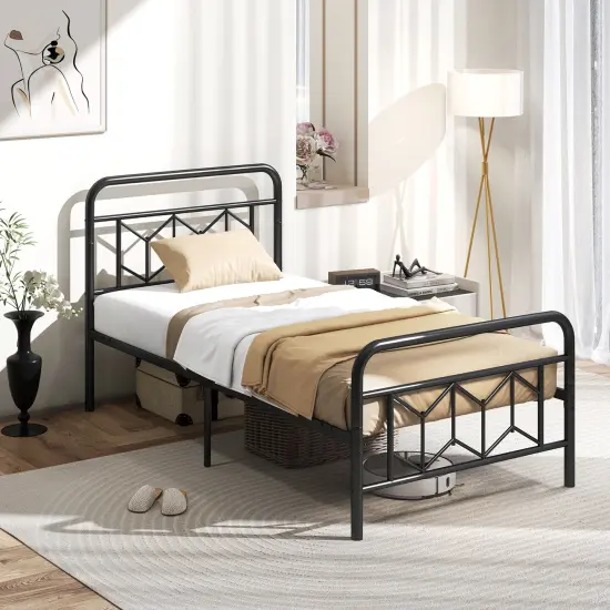 Platform Bed with High Headboard and Snap Lock Metal Slats {1}