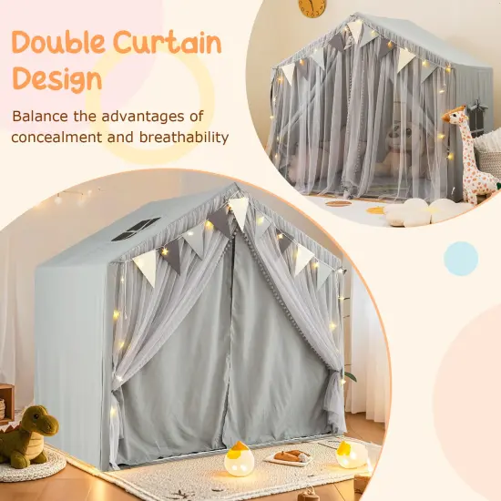 Fabric Large Toddler Playhouse Tent with Door, Curtains, and Windows Grey {6}