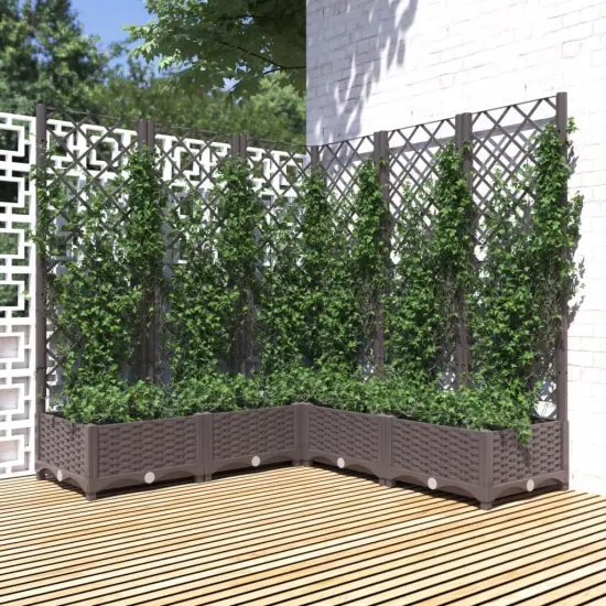 vidaXL Garden Planter with Trellis Brown 47.2x47.2x47.8 PP {1}