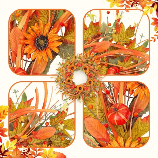 Autumn Fall Wreath with Pumpkin - 24-26 Inch {4}