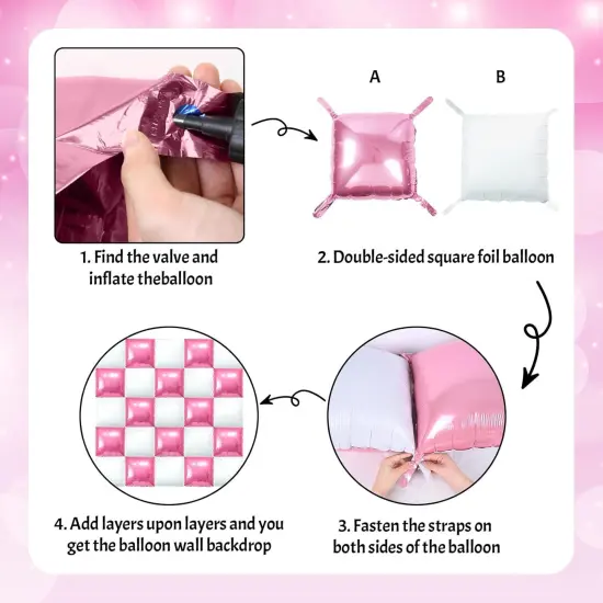 Pink and White Square Balloon (Pink White) {6}