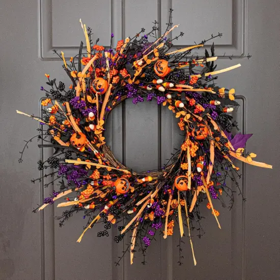 Artificial Halloween Wreath - 22 Inch (Black) {4}