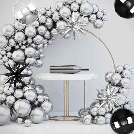 6Pcs 22 Inch Black Silver Star Balloons and 4D Large Foil Balloons {5}