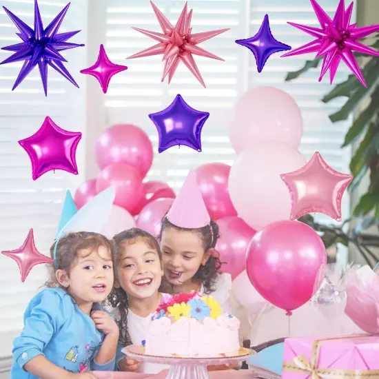 16 Pcs Hot Pink Purple Star Balloons(Hot Pink Purple) {5}
