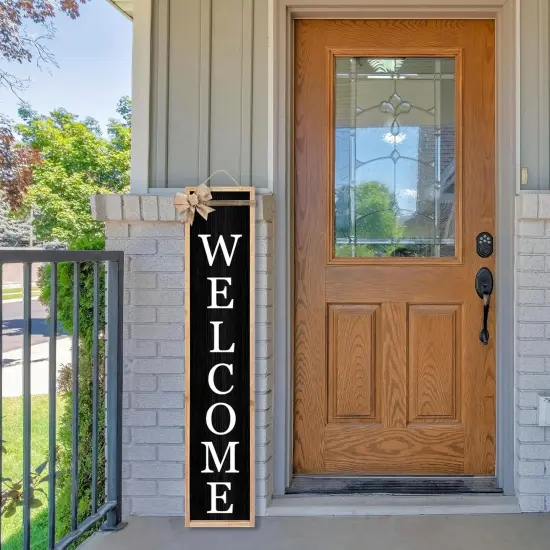 Welcome Sign for Front Porch Standing 45"X9" (Wood Black) {2}